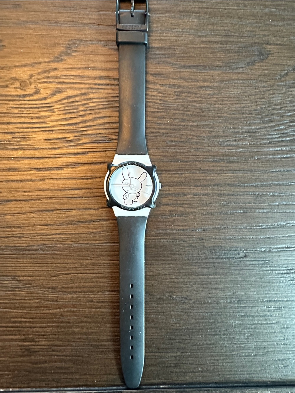 Swatch Black Silicone Strap Watch with Playful Dial with new battery
